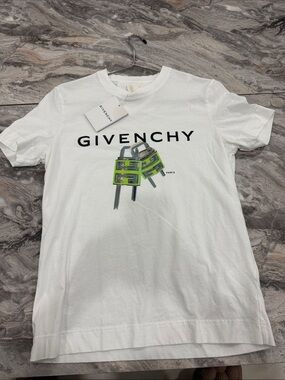 AUTHENTIC Givenchy White Tee with Neon Green and Black Graphic BRAND NEW